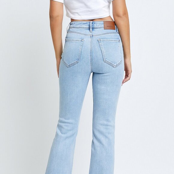 NWT Hidden Jeans Happi High Rise Flare Straight Denim Jeans In Light Blue - Picture 2 of 7